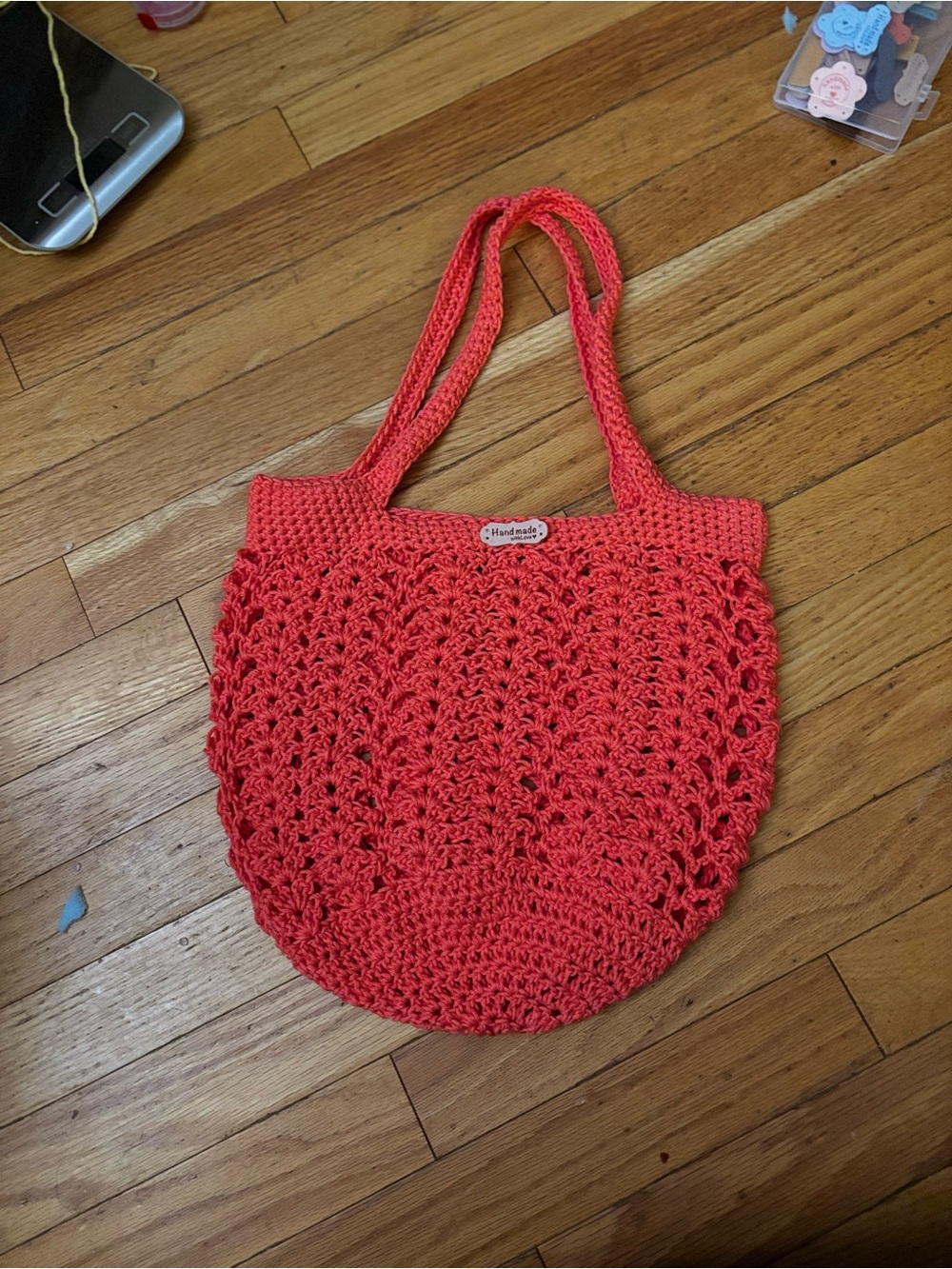 Crochet Market Bag in Coral Pink - Picture 3 of 3